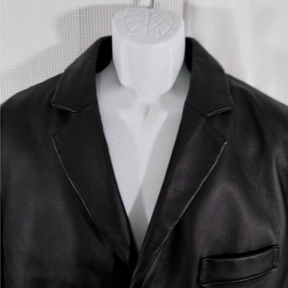 EXCELLED! LUXURIOUS BLACK GENUINE LEATHER TAILORED FREES JACKET, BLAZER! SZ M - Picture 6 of 11